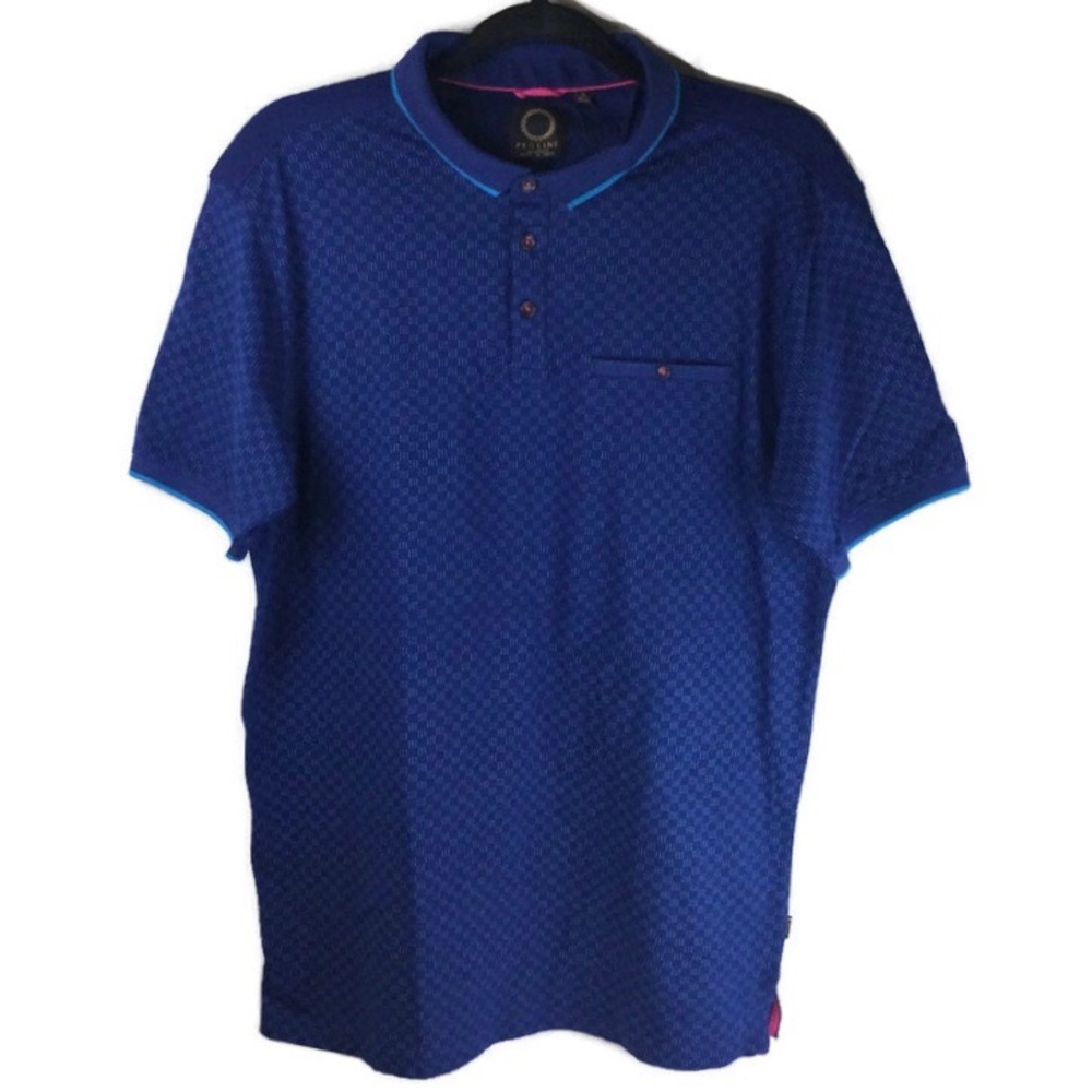 NWT Proline Mercerised Cotton Blue & Turquoise Grid Design Polo Shirt Size XL